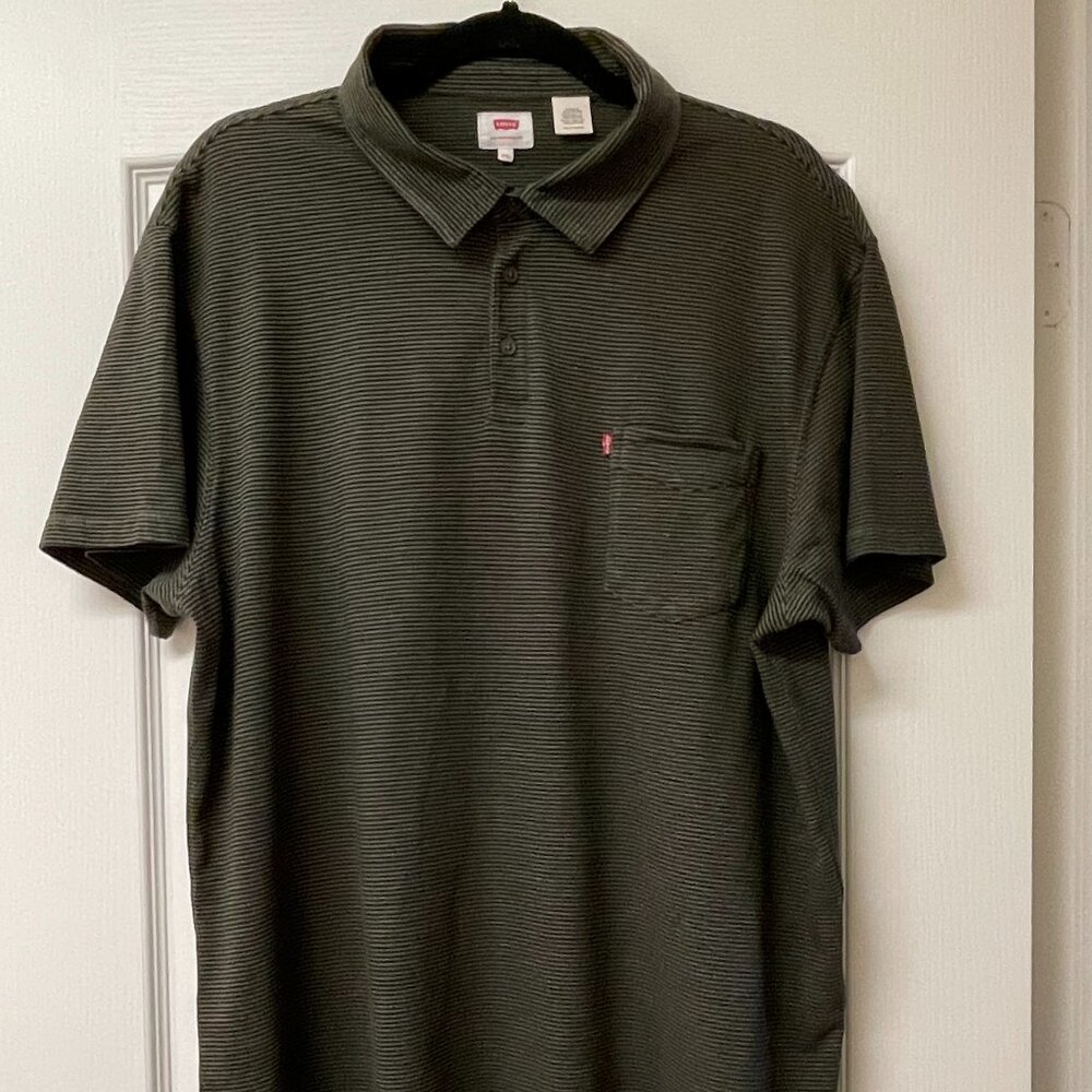 Men's Levi OliveGreen/Black Striped Short-Sleeve Polo Shirt Size XXL